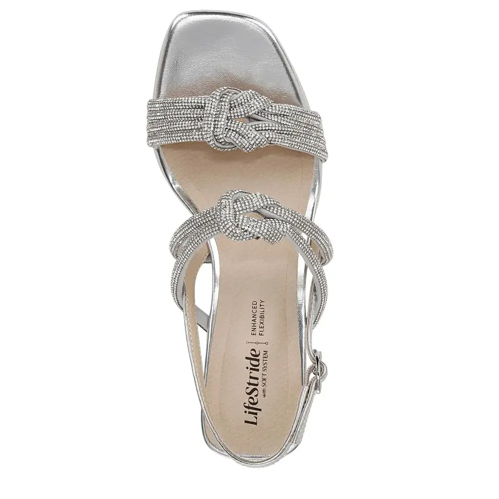 NWT LifeStride Women's Celeste Heeled Sandal Silver Metallic 7.5 M